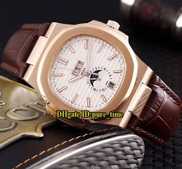 Sport Nautilus Date Perpetual Calendar5726/1A White Dial Moon Phase Automatic Mens Watch Rose Gold Case Leather Strap Watches