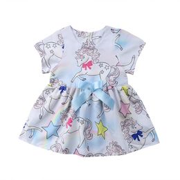 Baby Girl Clothes Cartoon Unicorn Floral Dress Kids Girls Short Sleeve Cotton Party Pageant Dresses Sundress Toddler Baby Dress Kids Clothes