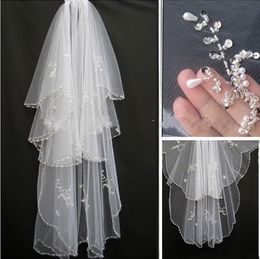 Bling Wedding Veils with Crystal for Bride two layers High Quality Soft Tulle Bridal Veil with Crystals Short Layered Bridal Vail 268T