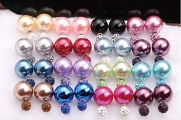 Double Side Big Ball Stud Earrings Shining Pearl Earings with small crystal Shambhala Stud gift For Women girls