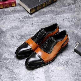 Genuine Leather Men Single Spring Autumn Lace Up Italian Dress Oxfords Business Wedding Shoes