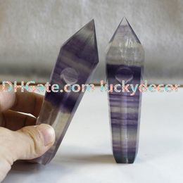 Purple Layered Fluorite Crystal Stone 6 Facet Point Women's Smoking Pipe Unique Striped Fluorite Pipe Polished Crystal Stone Hexagon Wand