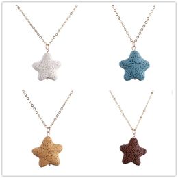 Fashion Gold Plated Star Lava Stone Necklace Aromatherapy Essential Oil Diffuser Necklace For Women Jewelry