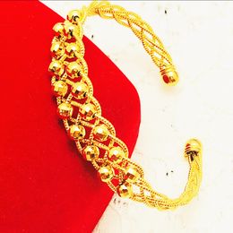 Cuff Bracelet Open bangle 68mm Diameter fashion Jewelry 14K Gold Hollowed double row of beads net Bracelet Charm For women
