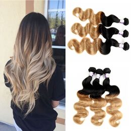 Ombre Hair Weave 3 Bundles Two Tone Black Honey Blonde 1B/27 Ombre Brazilian Cheap Body Wave Human Hair Extensions 10-30 Inch Length