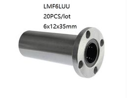 20pcs/lot LMF6LUU 6mm linear ball bearings longer flanged linear bushing linear motion bearings 3d printer parts cnc router 6x12x35mm