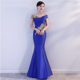 Fashion Summer Women Sexy vestido Off Shoulder Strap Dress mermaid style Vintage long wedding Party Dresses blue and red gown