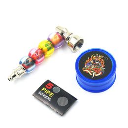 Newest Metal Pipe Kit Plastic Herb Grinder Spice Miller Crusher Colourful Tube High Quality Mini Smoking Pipe Portable Unique Design DHL Free