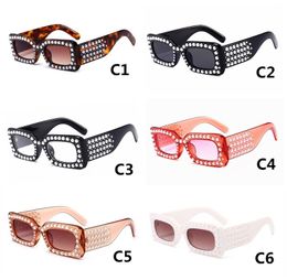 Pearl Inlay Sunglasses Wide Square Frame Vintage Sun Glasses Fashion Style 6 Colours Wholesale Eyewear