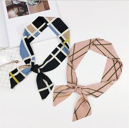 2018 New Style 5*90cm Fashion Women Small Elegant Floral Silk Scarf Handle Bag Ribbons Ladies Hair Tie Stripe Print Neck Shawl 32 Colours