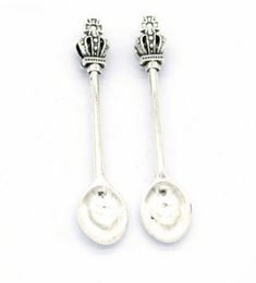 30Pcs alloy Crown Spoon Charms Antique silver Charms Pendant For necklace Jewellery Making findings 59x11mm