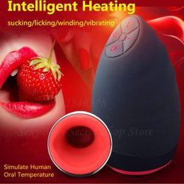 Electric Lick Suck Automatic Oral Sex Machine 6 Speeds Vibrating Intelligent Heat Male Masturbator Cup Adult Sex Toy For Men S19706