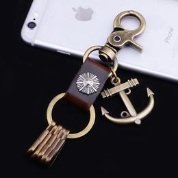 Leather Brass Keychains For Key Men Punk Key'S Ring Chain Cover Holder Car Key For Car Interior Decoration