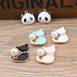panda bracelets UK - 100pcs lot Kawaii Cat Panda Shape Charm For diy Bracelet Key ring jewelry pendant supplies Decoration, Metal alloy Oil drop
