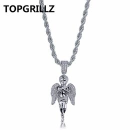 TOPGRILLZ HipHop Men Women Necklace Gold/Silver Colour Plated Iced Out Micro Pave CZ Stone Angel Pendant Necklaces Love'sblessing
