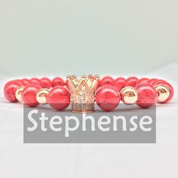 CZ0045 2018 New Design Zircon Crown Bracelet Trendy Red Tuquoise Bracelet Fashion Energy Women`s Yoga Balance Bracelet