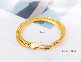 10%off classic Men Jewellery superior quality 8inck*9mm Oblate snake bone Gold Bracelet 18K gold Bracelet Valentine's day gifts