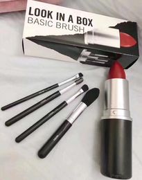 look box NZ - 2018 M Makeup Look In A box Basic Brush Makeup Brush with Big Lipstick Shape Holder 4pcs makeup brushes set
