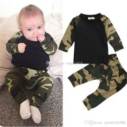 INS baby Boys Camouflage outfits cotton Top+Camouflage pants 2pcs/set children suit free shipping C1897