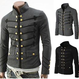 Retro Fashion Coat Embroidered Button Solid Colour Men's Jacket Cardigan Jacket Gold Button Long Sleeve Men's Large Size