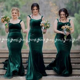 Winter Autumn Emerald Bridesmaid Dress Velvet Vintage Elastic Plus size Bridesmaid Sister Maxi Gowns Floor Length Wholeslae Custom Made