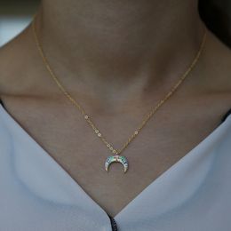 2018 new arrived Jewellery for Christmas gift Rainbow CZ Coloured stone crescent moon Hord charm 925 sterling silver pendant necklace239d