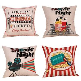 personalized pillow cases UK - Movie Theater Cinema Personalized Cotton Linen Square Burlap Decorative Throw Pillow Case Cushion Cover 18 inch (4 Pack Theater Decor)