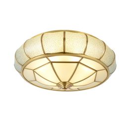 Round Pure Copper Bedroom Ceiling Lamp Glass Shade Living Room Ceiling Lights Creative Study Room Round UFO Ceiling Lamp