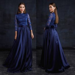 Dark Navy Lace Country Bridesmaids Dresses Jewel Neck Long Sleeves Wedding Guest Dress Cheap Floor Length Plus Size Maid Of Honor Gowns 415