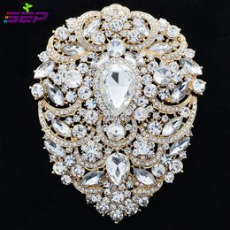 Large Brooch Pins Bridal Wedding Jewelry 4.9 inches Rhinestone Crystal Women Jewelry Accessories 4045