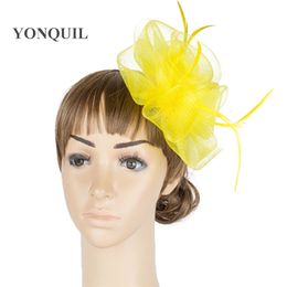 wholesale crinoline accessories UK - Multiplel color crinoline fascinator headwear feather colorful mesh event show hair accessories millinery cocktail hat MYQ041