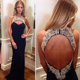 High Quality Beading Backless Mermaid Prom Dress Black Long Evening Gowns Sex Party Dresses Custom Made