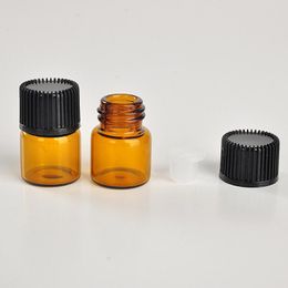 1ml (1/4 dram) Mini Amber Glass Essential Oil Bottle Empty Perfume Sample Tubes Bottle With Plug And Caps LX3217