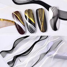 New 3D Gold Nail Stickers Decals Elegant Simple Stripe Pattern DIY Nail Art Decoration Nail Makeup