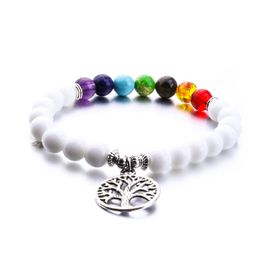 Fashion Life Tree Colourful Beaded Crystal Stone Charm Bracelet For Women Men Natural Healing 7 Chakra Bracelet Bangles Jewellery
