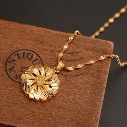 Dubai PENDANT Necklace Women Ethiopian Pendant Necklace 18k Real Yellow Fine Gold GF girls party Jewellery Africa/Arab Flower Gifts pretty