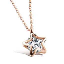 2018 Hot sale high quality Korean Exquisite design crystal inlaid Stars titanium steel chain necklace lover's Jewellery