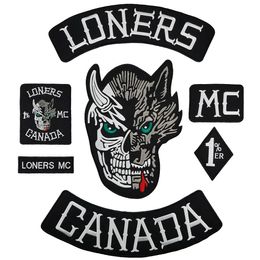 Full SET LONERS NOMADS MC 1% Embroidered Biker Patch Motorcyle Biker Vest Jacket Large Back Patch 7 pcs/ Set Free shipping