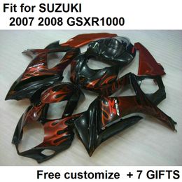 free shipping fairing kit for 07 08 gsxr 1000 suzuki gsxr1000 2007 gsxr1000 2008 black flames corona bodywork fairings k7 vb45 seat cowl