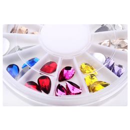 Hot Sale 36pcs/set Glitter Drop Water Nail Art Decoration Rhinestones Wheel 5X8mm 3D Design Charm Nail Tips Gem Stones Accessory