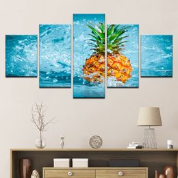 Wasserdichte moderne HD-gedruckte Wandkunst Bilder 5 Stück Ananas modulare Leinwand Malerei Home Dekorative Küche Frucht ungerahmt