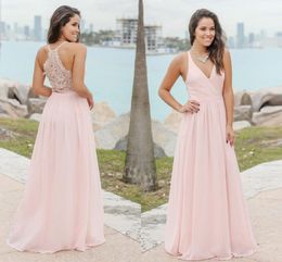 Elegant Pink Long Chiffon Country Bridesmaid Dresses Summer Beach Formal Maid Of Honour Gowns Custom Made Cheap Wedding Guest Gowns DH4050