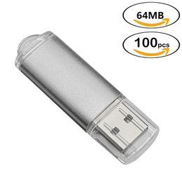 Silver Bulk 100PCS Rektangel USB 2.0 Flash Drives 64 MB Flash Pen Drive Hög hastighet 64 MB Thumb Memory Stick Storage för dator Laptop Tablet