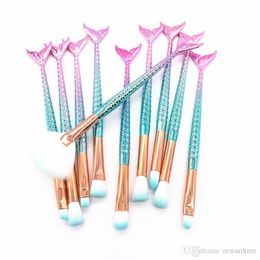 3Colors Mermaid Makeup Brushes 10pcs Beauty Make up Set Colourful Gradient 3D Line Eye Brush gift 50