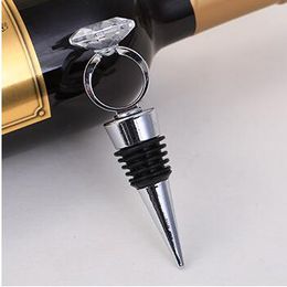 Free shipping 100pcs/lot Home Practical Party Favor Crystal Diamond Ring Wine Stopper Bridal Shower Christening Wedding Party Favour Gifts