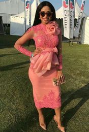 2019 Sexig Kort Mamma Brudklänningar Juvel Neck Lace Applique Sashes African Tea Längd Plus Size Party Dress Wedding Guest Goods