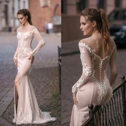 Milva Elegant Mermaid Wedding Dresses Off Shoulder Long Sleeve High Quality Lace Side Split Floor Length Custom Made Country Bridal Gowns