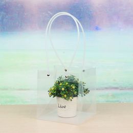 Transparent Square Bags with PVC Rope Flower Gift Packing Shopping Boutique Carrier Soft PVC Handle Pounch F202494