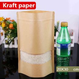 20x30cm Stand Kraft Paper Window Frosted Showcase Packaging Food Bags Heat Sealing Zip Lock Reusable Baking Candy Snacks Tea Package Pouch