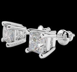 Princess Cut 2.00 CT D/SI1 New Enhanced Lad Diamond Stud Earrings 18K White Gold